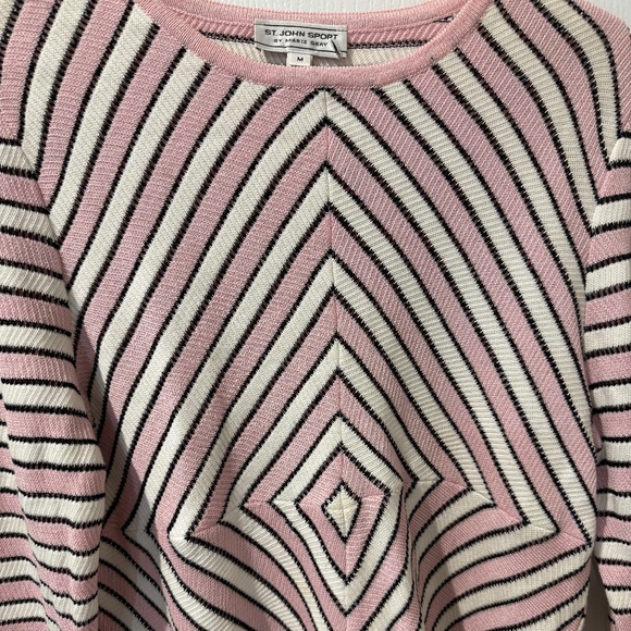 St John Sport by Marie Gray Pink Black White Chevron Wool Blend Top - Picture 9 of 11